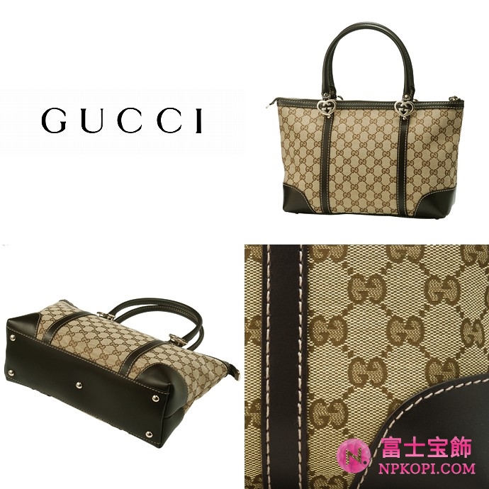 GUCCI/グッチ 2012年春夏LOVELY定番キャンバスGG柄ハート型Gディテールスモールトートバッグ 257069 FAFXG 9643 